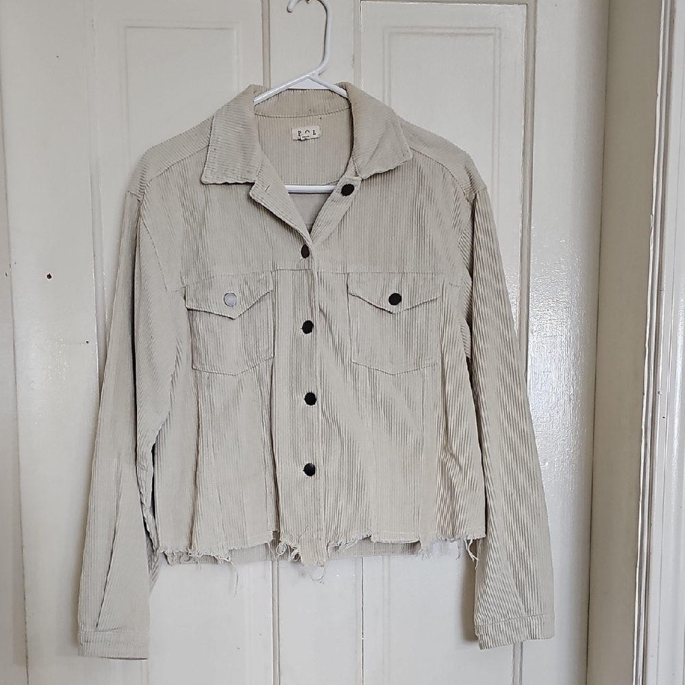 POL Women's Cream Corduroy Jean Jacket